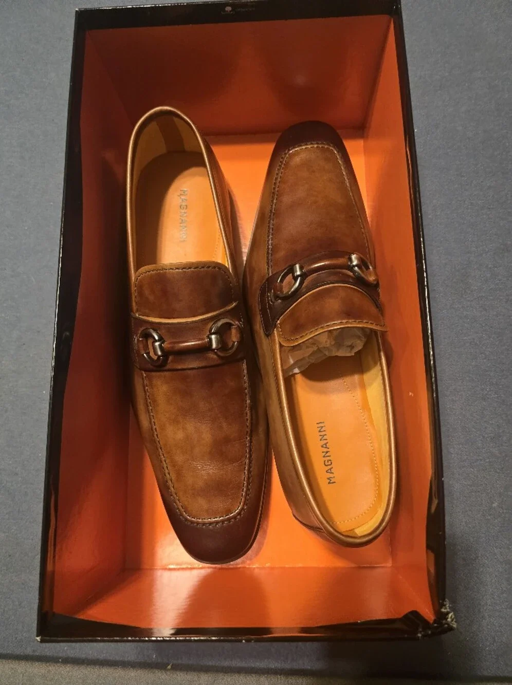 Magnanni Tan Brown Leather Bit Slip-On Loafers